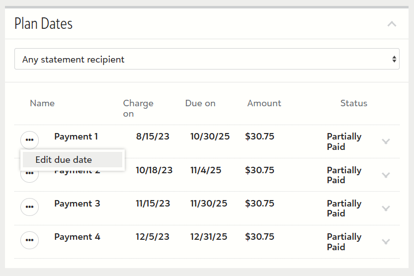 Reschedule payment installment due dates